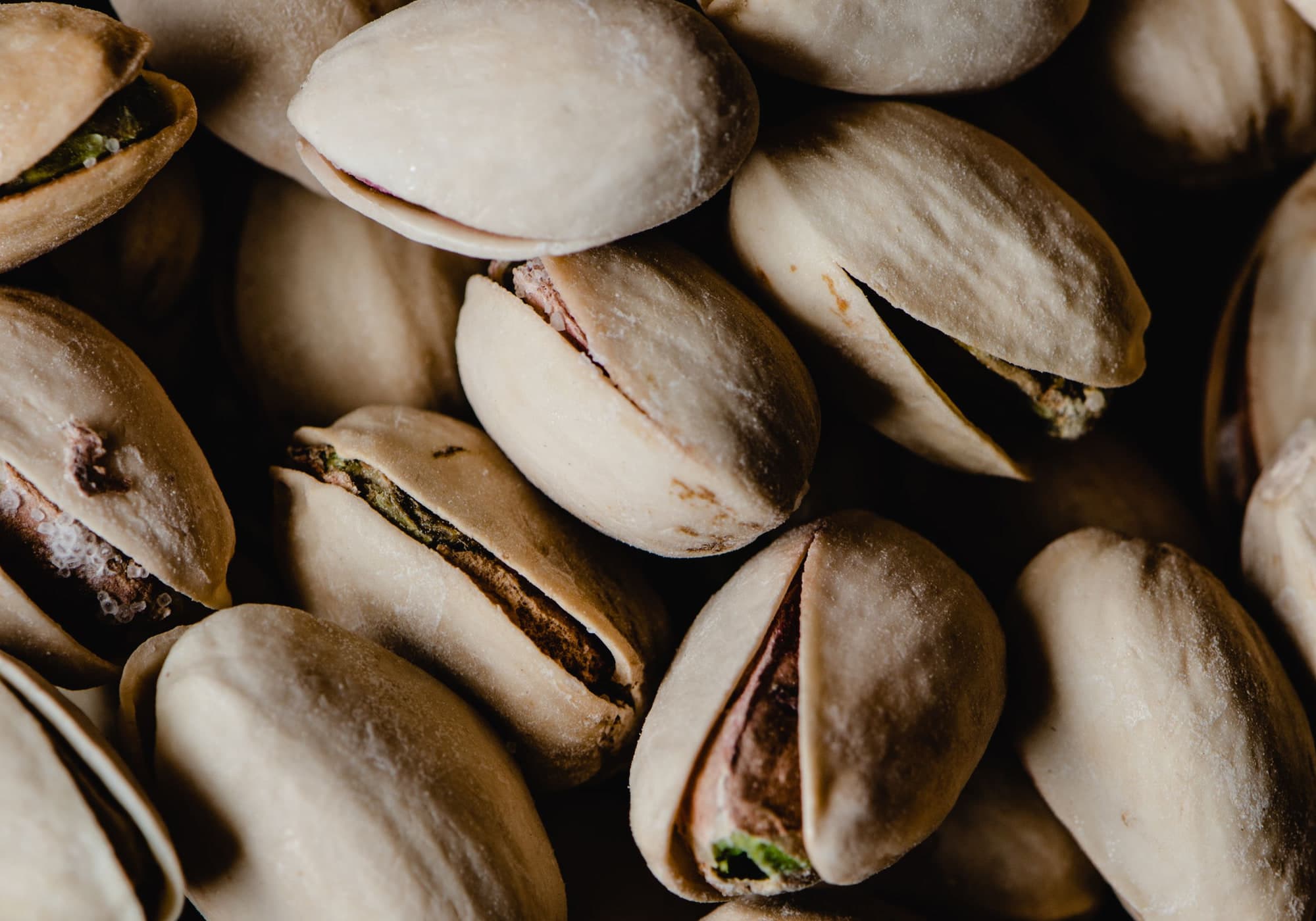 Open pistachios, close up